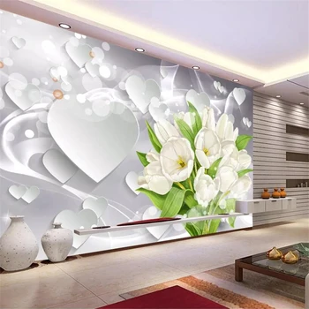 wellyu papel de parede un fondo de pantalla Personalizado en 3d murales tulipán blanco ramo de corazón tipo salón fondo de la pared de artículos de decoración para el hogar