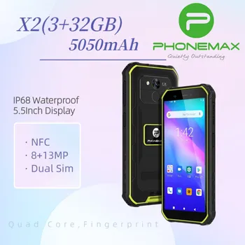 Phonemax X2 Resistente Smartphone 4G LTE 5050mAh de huellas Dactilares de la prenda Impermeable IP68 3GB 32GB Android 10 Teléfono Móvil 13MP Google Play GPRS
