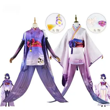 Genshin Impacto Raiden Shogun Traje De Cosplay Beelzebul Kimono Trajes De Raiden Ei Peluca De Sombreros De Anime Juego De Exhibición De La Ropa