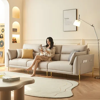 La nueva tecnología, tela de sofá, sala de estar, pequeña casa, crema estilo, moderno, simple, directo, de estilo italiano, de la luz y de lujo