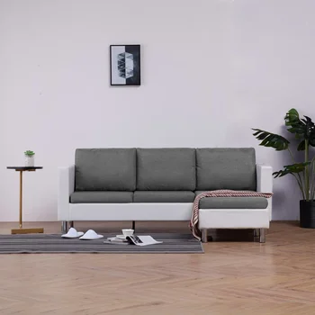 3Seater Sofá con Cojines Blancos de Cuero de Imitación