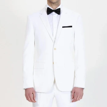 Los Hombres blancos Traje Hecho a medida Slim fit Esmoquin terno masculino Diseños para Hombre Trajes de Dos botones Novio de la Boda de la chaqueta de los Pantalones