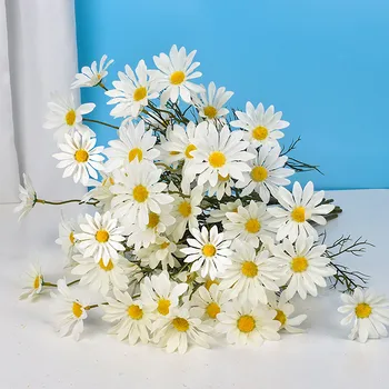 5 la Cabeza Blanca Margarita Flores Artificiales Long Branch Ramo de flores para la Casa de Boda de Jardín Decoración DIY de Novia de Seda Falsa Flor 1PC