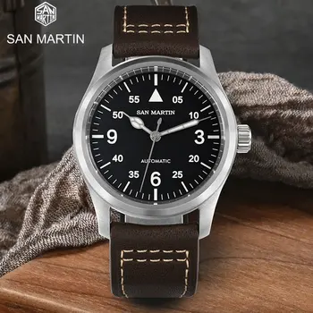 San Martin Top de los Hombres Reloj de Piloto 37mm Miyota 8215 de la Moda de Estilo Simple Militar Mecánico Automático Relojes de 100m Impermeable BGW-9