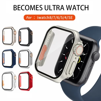 Actualización de Vidrio+Cubierta para Apple Watch Caso de 45 mm 41 mm 44 mm 40 mm de Inflexión en Ultra 49mm iWatch serie 8 7 5 6 SE 4 Protector de Pantalla