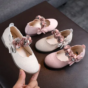 Las niñas Zapatos de Cuero de Moda Otoño Flor de los Niños de la Princesa de los Zapatos Planos Tacones Floral de la Niña de los Zapatos de Tamaño 22-31 SKQ001
