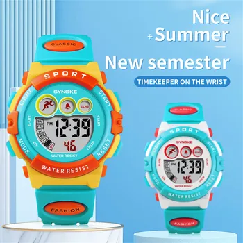La moda de los Relojes Digitales Reloj Dial Correa de Cuero Elegante reloj de Pulsera Nuevo Deporte del Cronógrafo DE los Niños Relojes resistentes al agua 