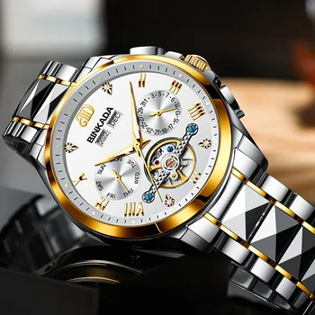 Auténtica Binkada relojes de los hombres relojes mecánicos automáticos de la marca de relojes de alta gama regalo luminoso de los hombres de negocios