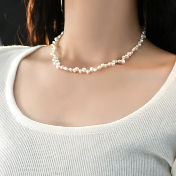 Nuevo Estilo de agua Dulce Natural de la Perla del Collar de la Plata Esterlina 925 Joyería de Moda para las Mujeres