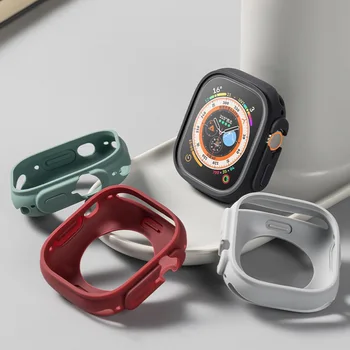Caramelo Blando de Silicona Caso Para Apple Watch 8 7 6 SE 5 4 Parachoques de Protección Para el iWatch de la Serie de portadas 49 mm 45 mm 42 mm 44 mm 40 mm 41 mm 38