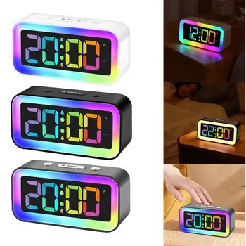 Reloj despertador de la Mesilla de Reloj con RGB Luz de la Noche de Doble LED de Alarma de los Relojes USB Recargable Modo de Repetición de Mesa Reloj para Niños Adultos