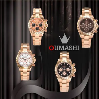 OUMASHI-DTN de la serie superior de deportes para los hombres de lujo de tres ojos de los relojes de cuarzo de Zafiro acero inoxidable impermeable VK63 Cronógrafo