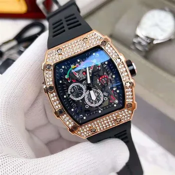 3-pin de diamante reloj automático de los Hombres reloj de lujo 2022 completa de la función de reloj de cuarzo de silicona banda reloj de regalo