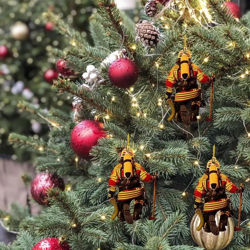 Colgante de Bombero Adorno del Árbol de Bombero Decoraciones de Navidad Colgando Adornos de un Solo lado 2D Mini Bombero Figuritas Colgante