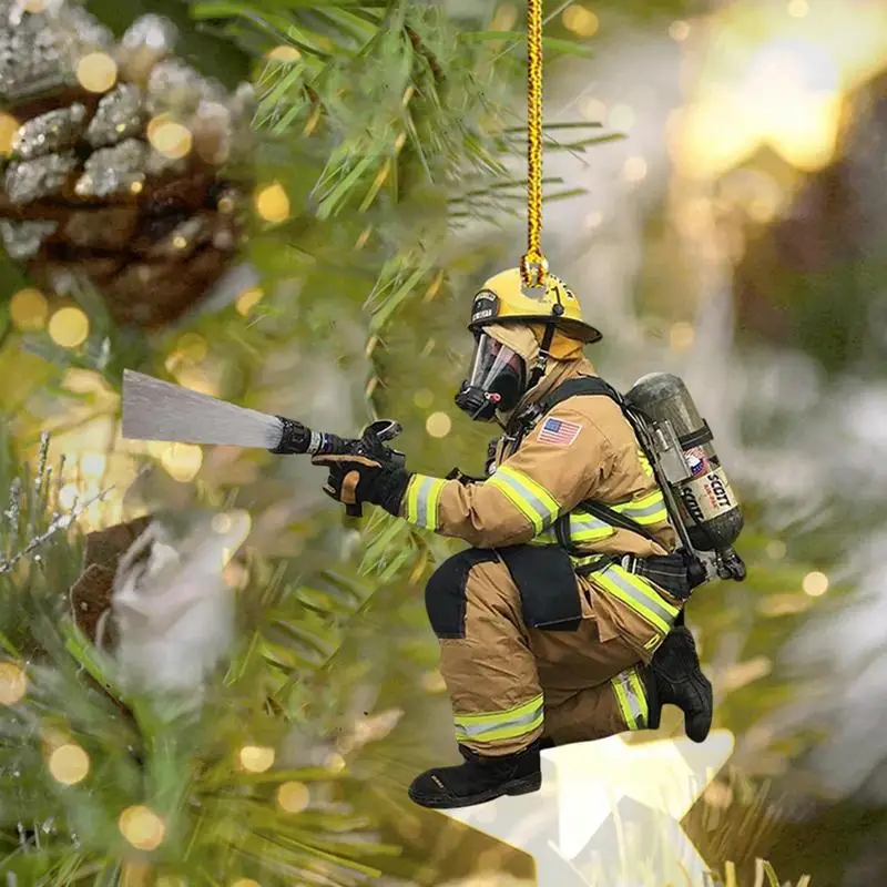 Colgante de Bombero Adorno del Árbol de Bombero Decoraciones de Navidad Colgando Adornos de un Solo lado 2D Mini Bombero Figuritas Colgante