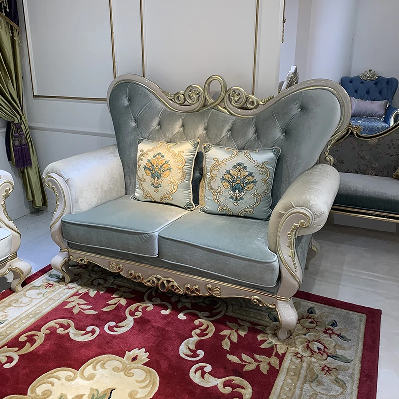 De estilo europeo sofá de tela 123 combinación de luz de lujo de madera maciza tallada sofá de la sala pequeños de la casa