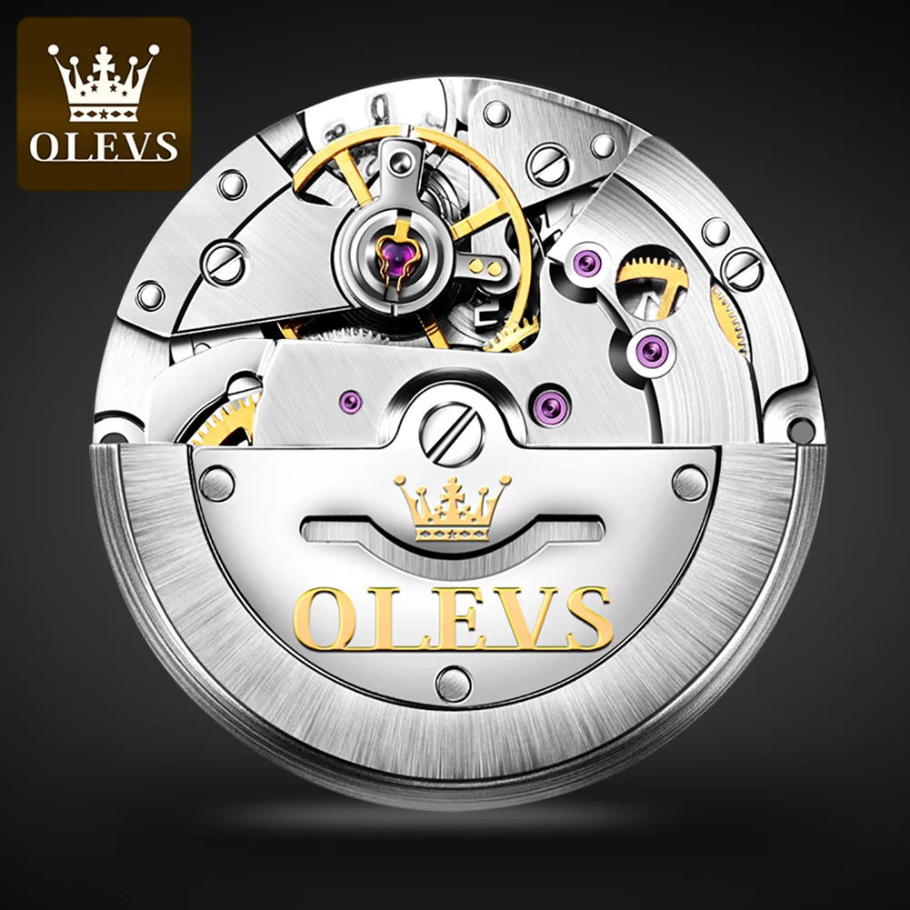 De lujo Olevs de la Marca de los Hombres y de la Mujer del Par Mecánico Automático Reloj de Acero Inoxidable Completa Impermeable Mentop Relogio Masculino