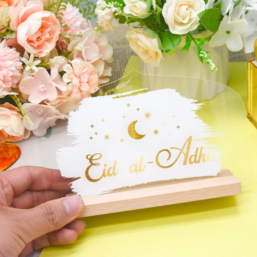 Eid Al Adha Acrílico Tabletas de Eid Mubarak de Madera de Adorno 2023 Ramadán Kareem Decoración para el Hogar Islam Musulmanes Parte de la Decoración de Regalo