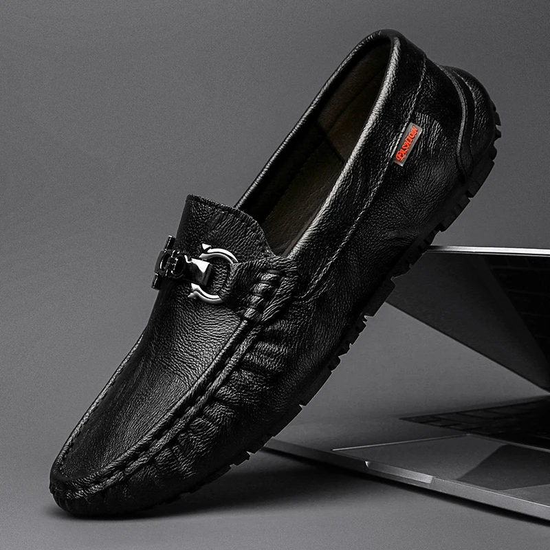 La moda de Cuero de los Hombres Zapatos Casuales de Lujo Clásico para Hombre Mocasines Mocasines Transpirable Antideslizante en Negro Zapatos de Conducción de Primavera Verano