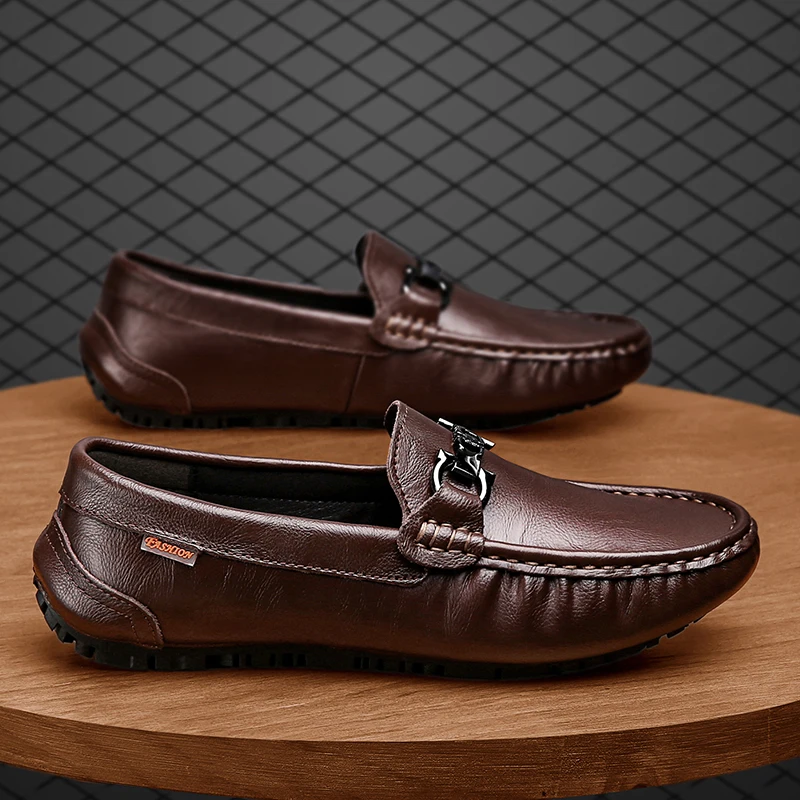 La moda de Cuero de los Hombres Zapatos Casuales de Lujo Clásico para Hombre Mocasines Mocasines Transpirable Antideslizante en Negro Zapatos de Conducción de Primavera Verano