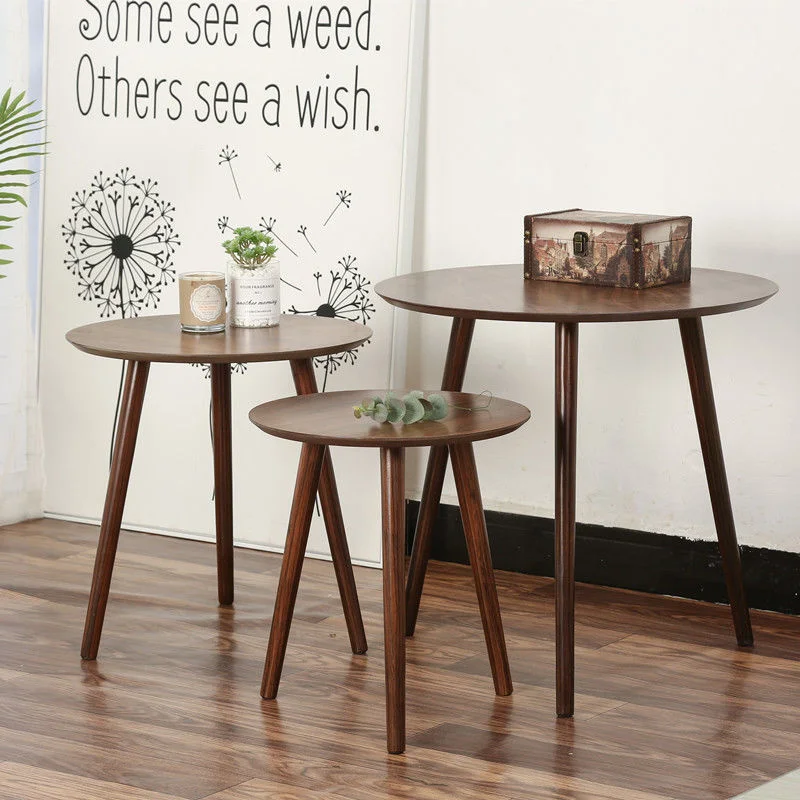 Nórdicos Muebles de Salón de madera de Nogal Negro Té Mesas de Café de Madera Sólida al Lado del Sofá Pequeño de la Familia Redonda Mesa de la Esquina Simple