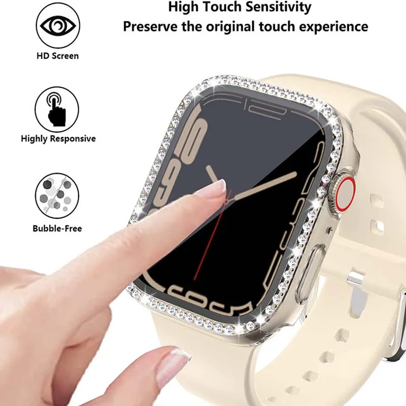 Para Apple la caja del Reloj de Cristal Templado Cubierta 8 7 6 5 4 45 mm 44 mm 41 mm 40 mm cubierta protectora pc incrustaciones de diamantes de iwatch caso