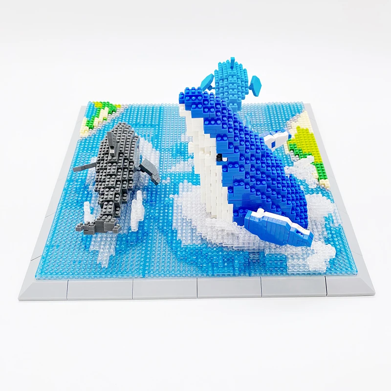 PZX 6624 Mundo Animal Tiburón Delfín Ballena, Peces de Mar de Hielo del Río 3D Mini Diamante de Bloques, Ladrillos de Construcción de Juguete para los Niños de Regalo sin Caja