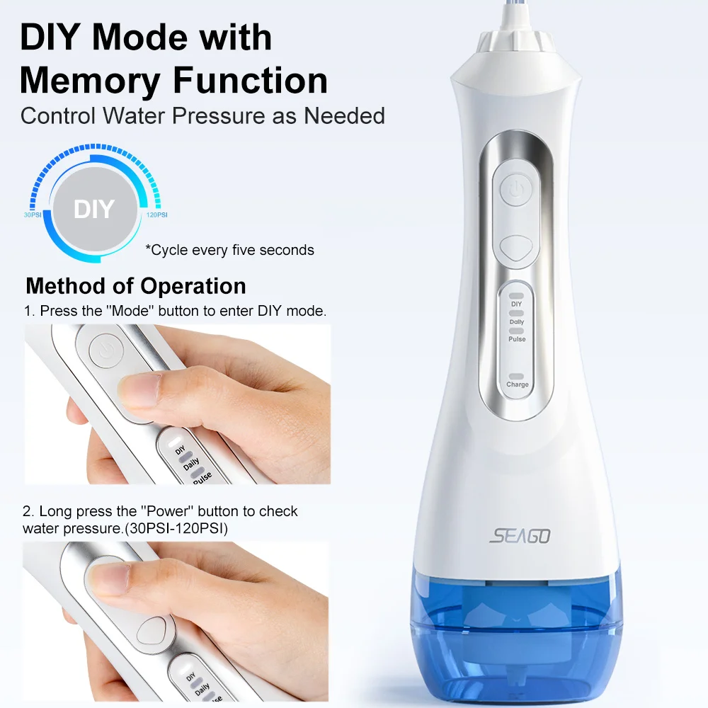 SEAGO Oral Nuevo Irrigador Dental Portátil irrigador oral USB Recargable 3 Modos de BRICOLAJE Modo IPX7 Agua para la Limpieza de los Dientes SG833