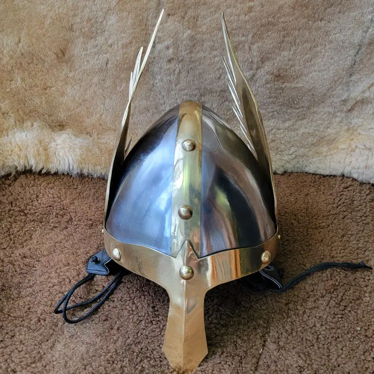 Valkyrie casco de latón alas de la fantasía COS Nórdicos Vikingos casco real de vestir de franqueo